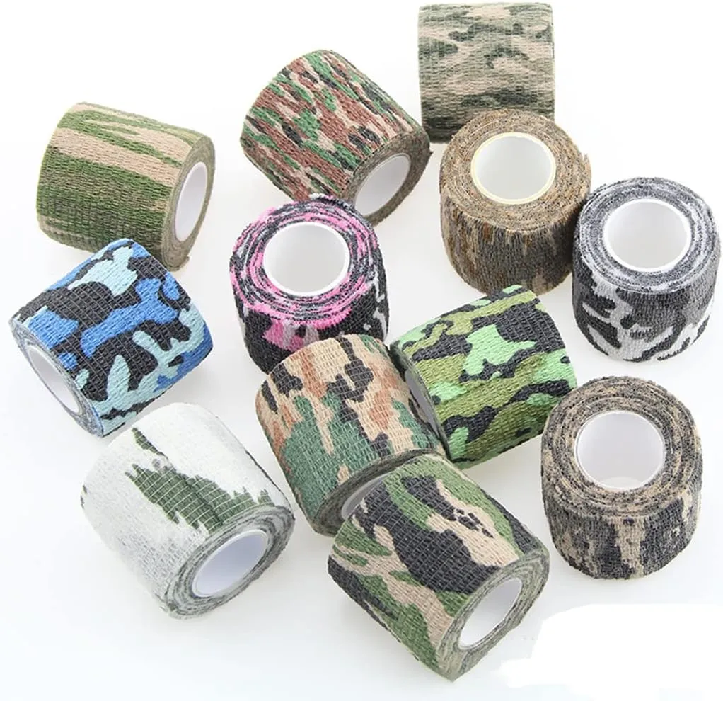 ECYC Ltd 10 Roll 1" x 4.9 Yards Camo Tape Sports Athletic Tape, Self-Adhesive Cohesive Wrap Bandage Tape Non Woven Bandage Wrap Camouflage Tape Waterproof for Sports Outdoor Hunting Gun Camera