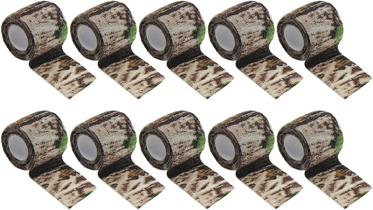 ECYC Ltd 10 Roll 1" x 4.9 Yards Camo Tape Sports Athletic Tape, Self-Adhesive Cohesive Wrap Bandage Tape Non Woven Bandage Wrap Camouflage Tape Waterproof for Sports Outdoor Hunting Gun Camera