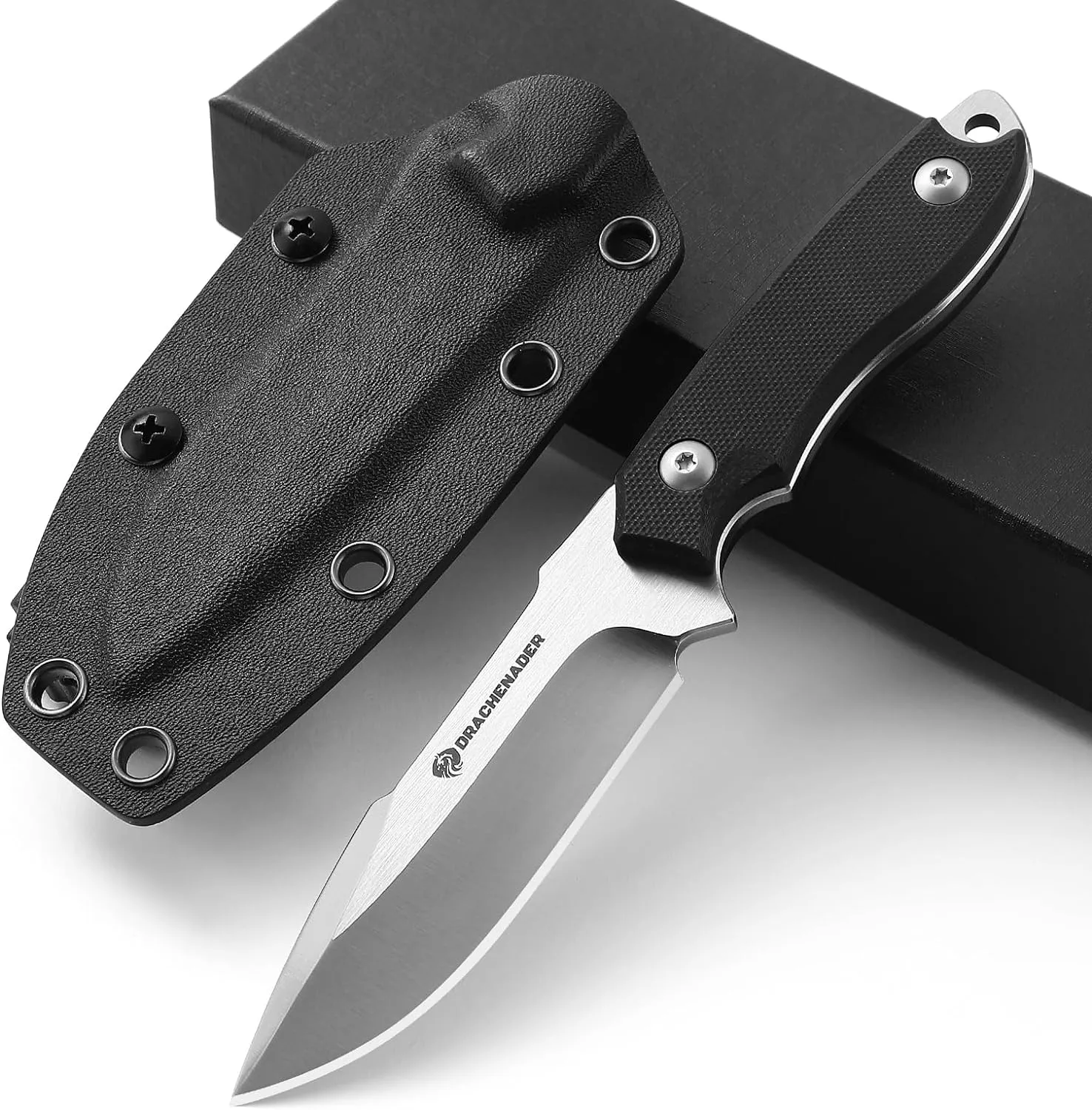 EDC Fixed Blade Knife with Kydex Sheath 7-Inch D2 Steel Small Tactical Knife with Clip Lock, Versatile for Horizontal and Vertical Carry