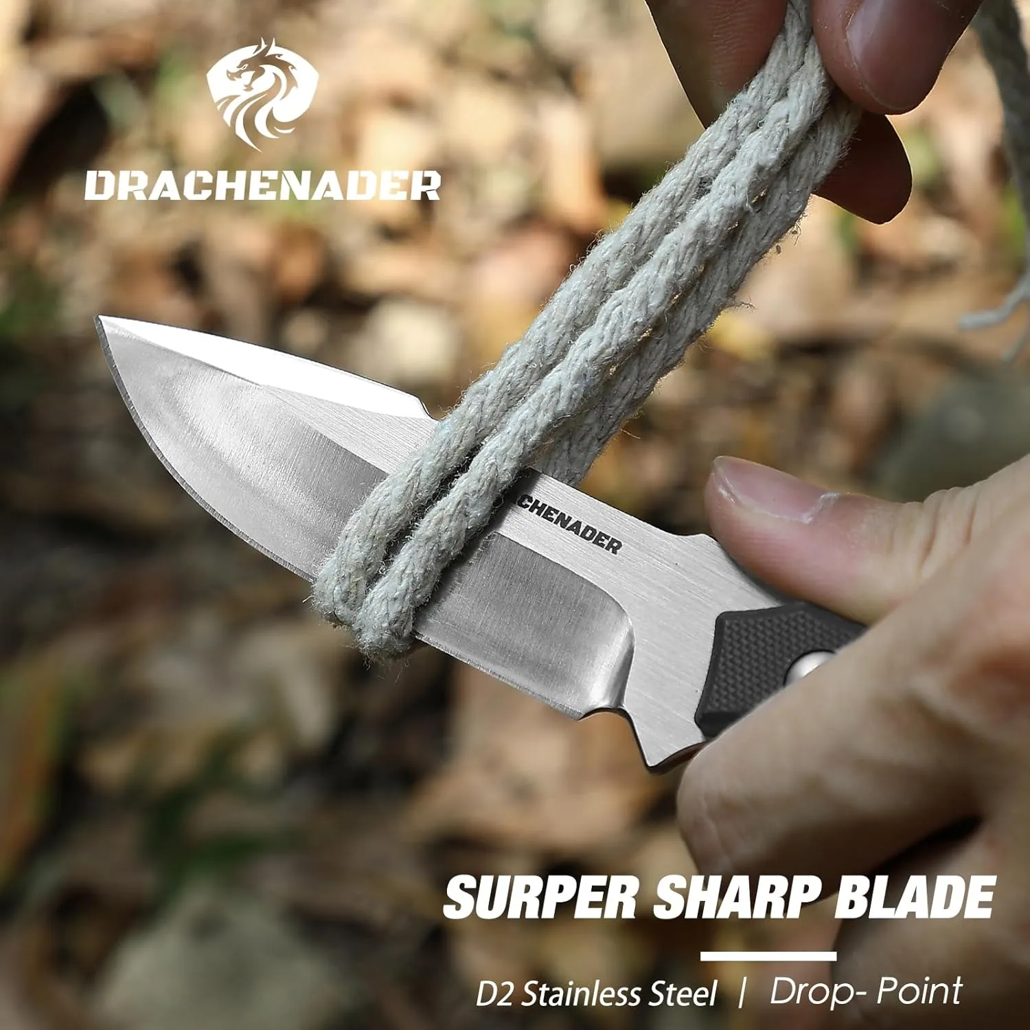 EDC Fixed Blade Knife with Kydex Sheath 7-Inch D2 Steel Small Tactical Knife with Clip Lock, Versatile for Horizontal and Vertical Carry