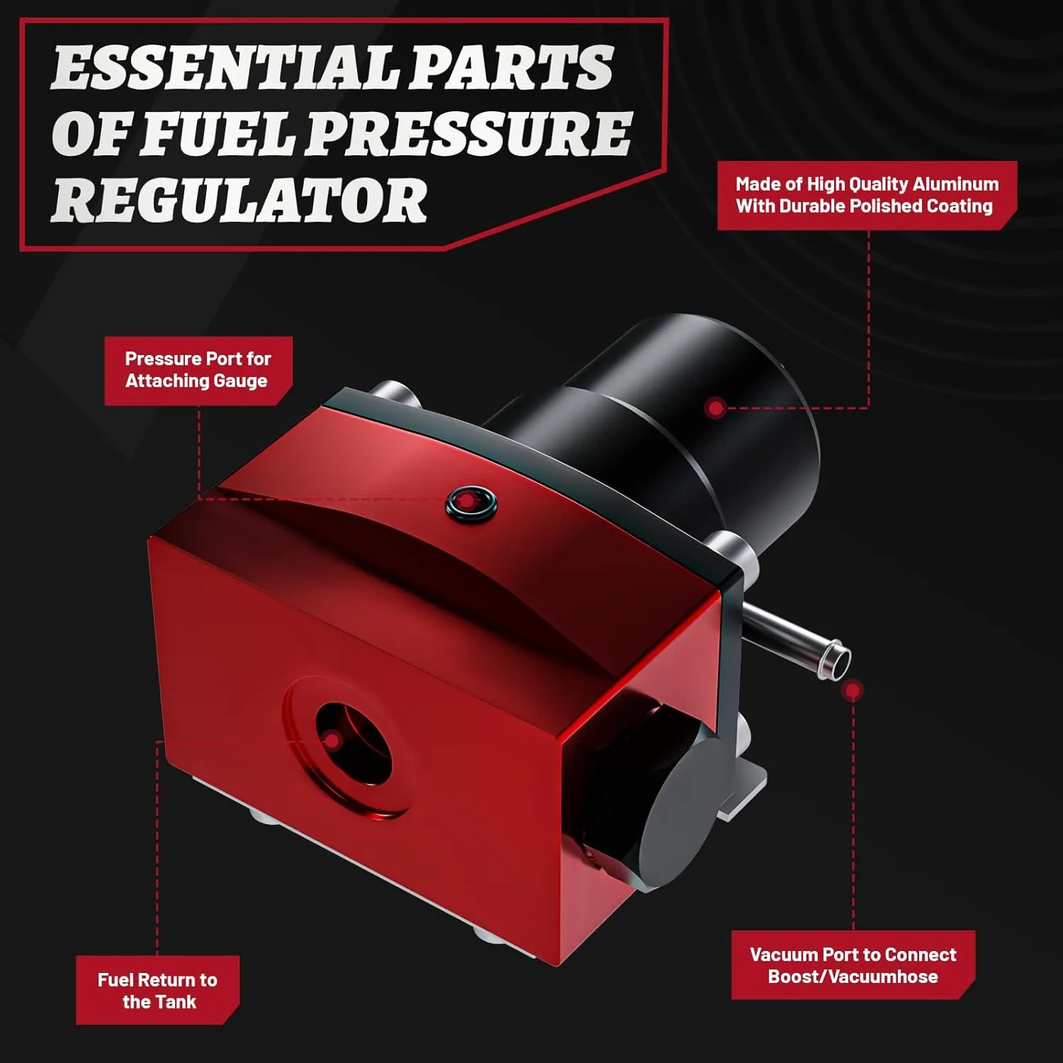EFI Fuel Pressure Regulator Kit with Bypass Return 0-100psi Pressure Gauge AN6-6AN Fuel Line Hose Fitting Connectors Kit Adjustable Universal Aluminum (Red)