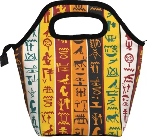 Egyptian hieroglyphs ancient abstract Colorful Insulated Lunch box Food Bag Handbag lunchbox Cooler warm Pouch Tote bag