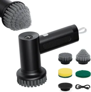 Electric Spin Scrubber, 2000 mAh Cordless Power Scrubber with 4 Replaceable Heads, 2 Speeds Portable Handheld Spin Scrubber for Cleaning Sink/Stove/Corner/Tile/Grout/Bowl (Black)