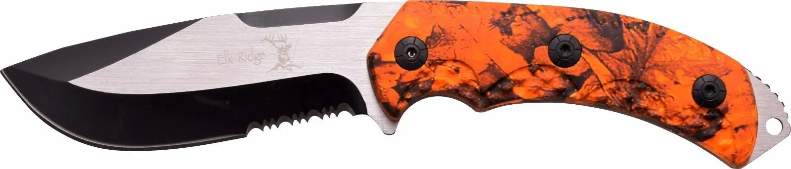 Elk Ridge 9.25" Fixed Bladed Orange Camo Knife   Fire Starter & Sheath ER537OC