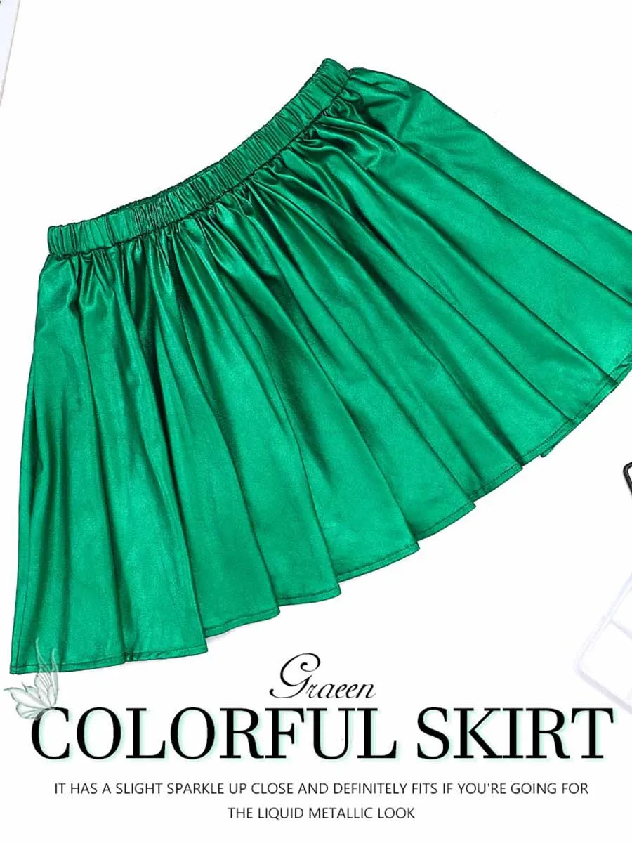 Emerald Green Satin A-Line Skirt