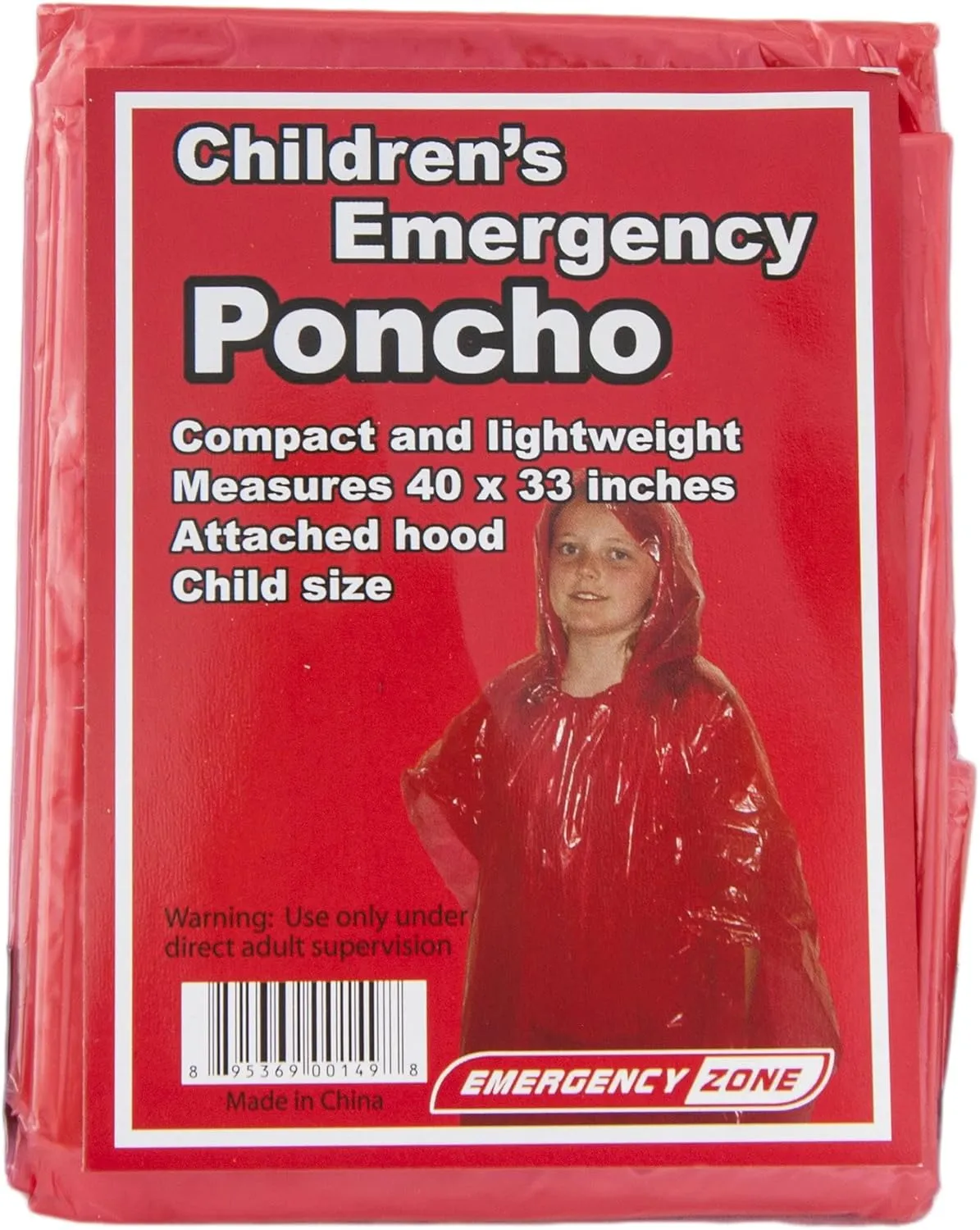 Emergency Red or Green Poncho, Emergency Rain Gear, Weather Protection. Disposable. Bulk Pack Options