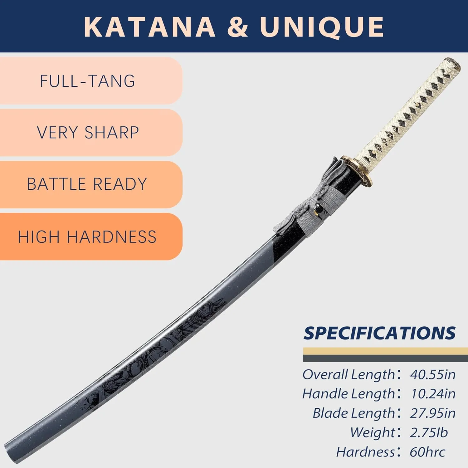 entez Handcrafted Samurai Katana - Premium Damascus/T10 Clay Tempered Blades - Sharp Functional Japanese Swords