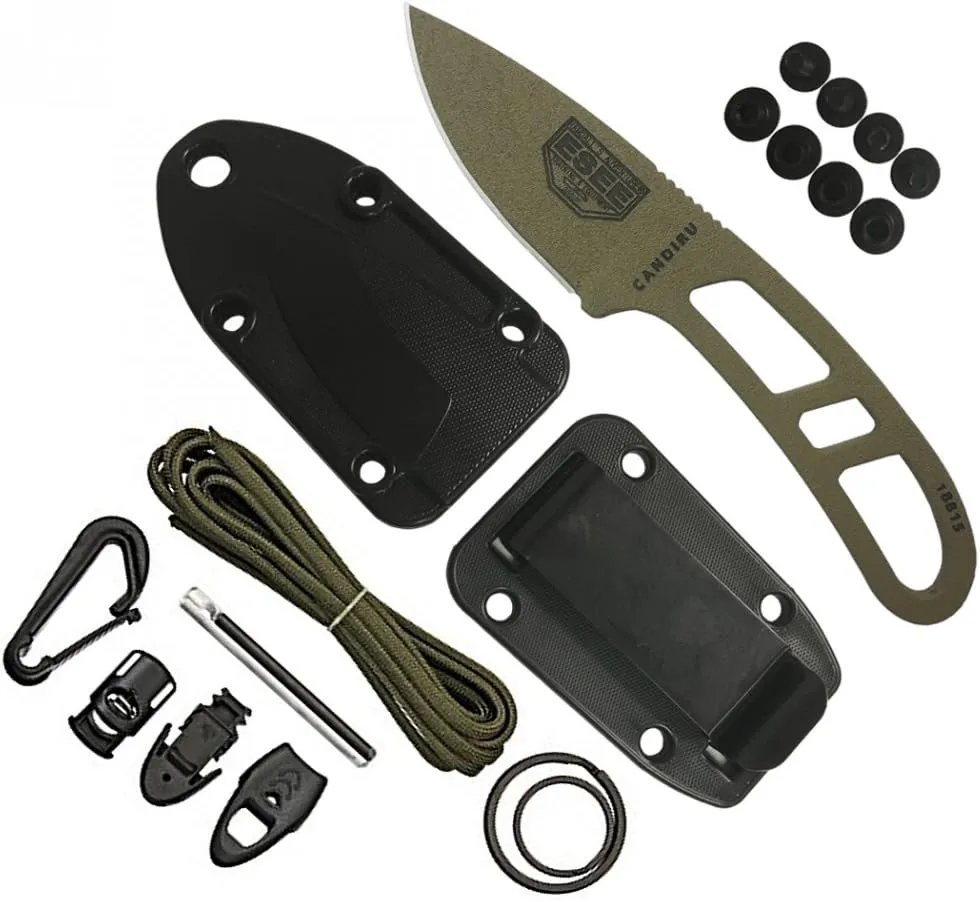ESEE Authentic CAN-DE-KIT-E Survival Knife, Sheath w/Clip Plate, Survival Kit