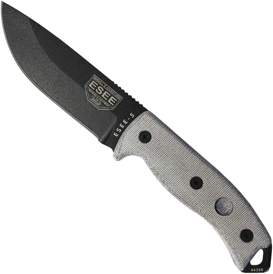 ESEE Authentic Model 5 Tactical Survival Fixed Blade Knife - Ambidextrous Kydex Sheath - SERE Team Designed (ESEE-5P-E)