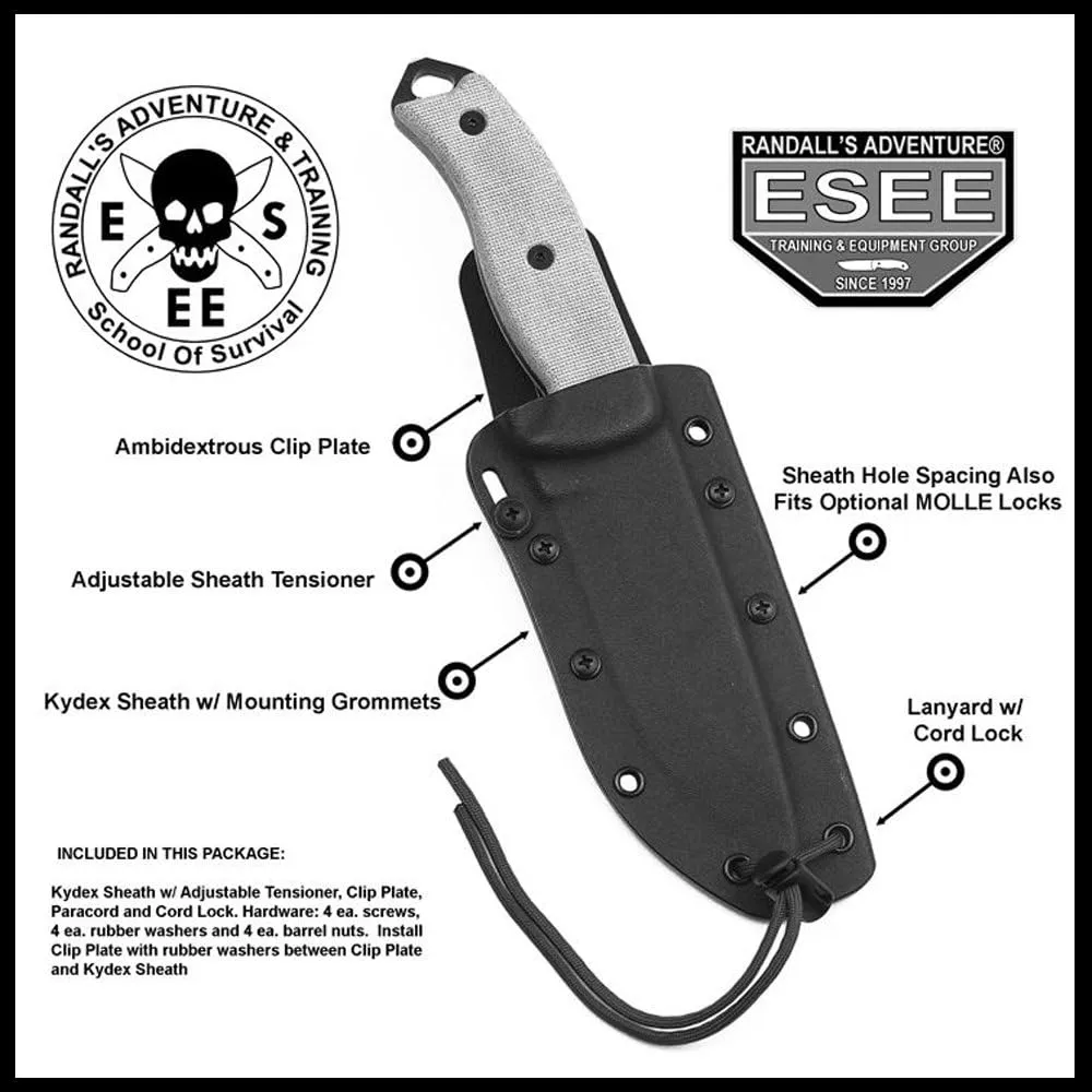 ESEE Authentic Model 5 Tactical Survival Fixed Blade Knife - Ambidextrous Kydex Sheath - SERE Team Designed (ESEE-5P-E)