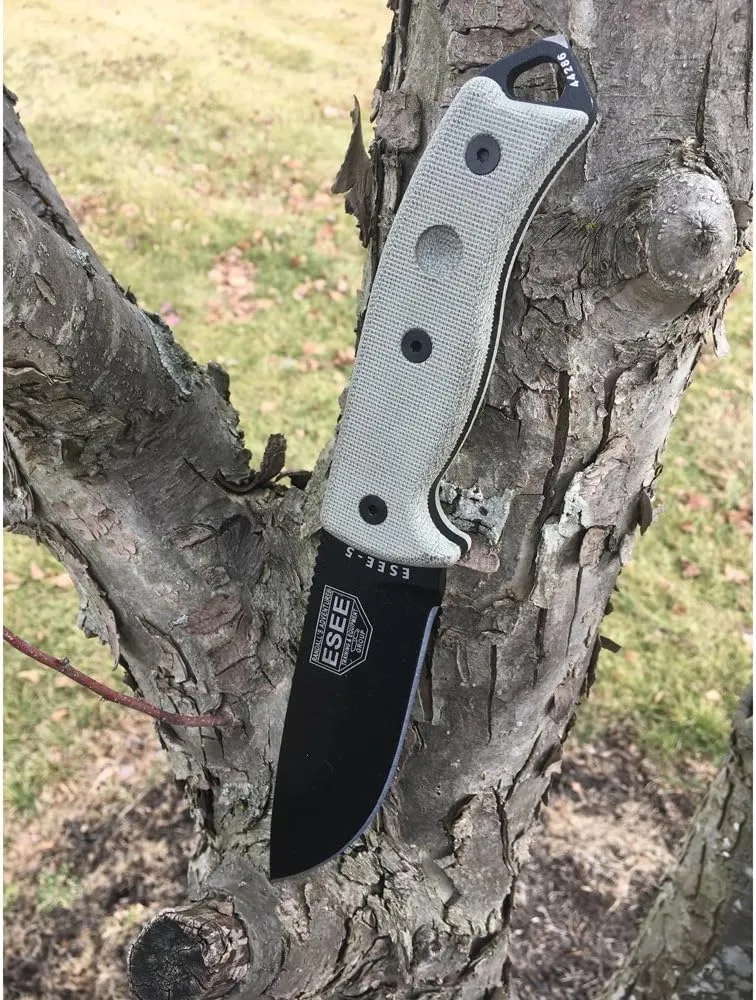 ESEE Authentic Model 5 Tactical Survival Fixed Blade Knife - Ambidextrous Kydex Sheath - SERE Team Designed (ESEE-5P-E)