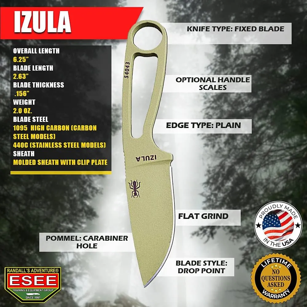 ESEE Izula Fixed Blade Knife w/Molded Polymer Sheath and Clip Plate