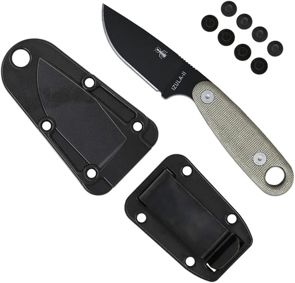 ESEE Knives Izula-II Fixed Blade Knife, Micarta Handle, Molded Sheath, Clip Plate (Black)