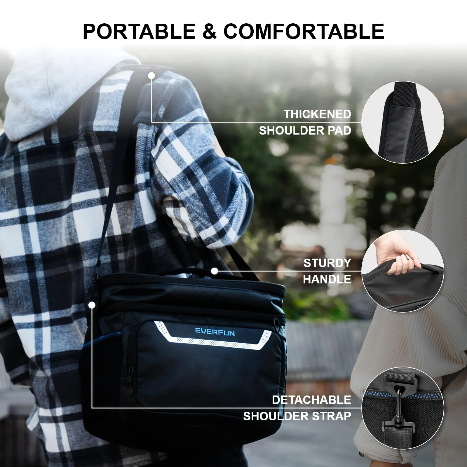 EVERFUN Small Cooler Bag Insulated Beach Cooler Lunch Bag for Men 24 Can Dual Compartments Reusable Waterproof Leak-Proof for Travel Work Picnic, Black