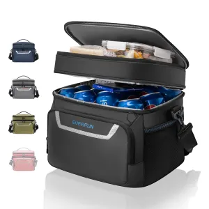 EVERFUN Small Cooler Bag Insulated Beach Cooler Lunch Bag for Men 24 Can Dual Compartments Reusable Waterproof Leak-Proof for Travel Work Picnic, Black