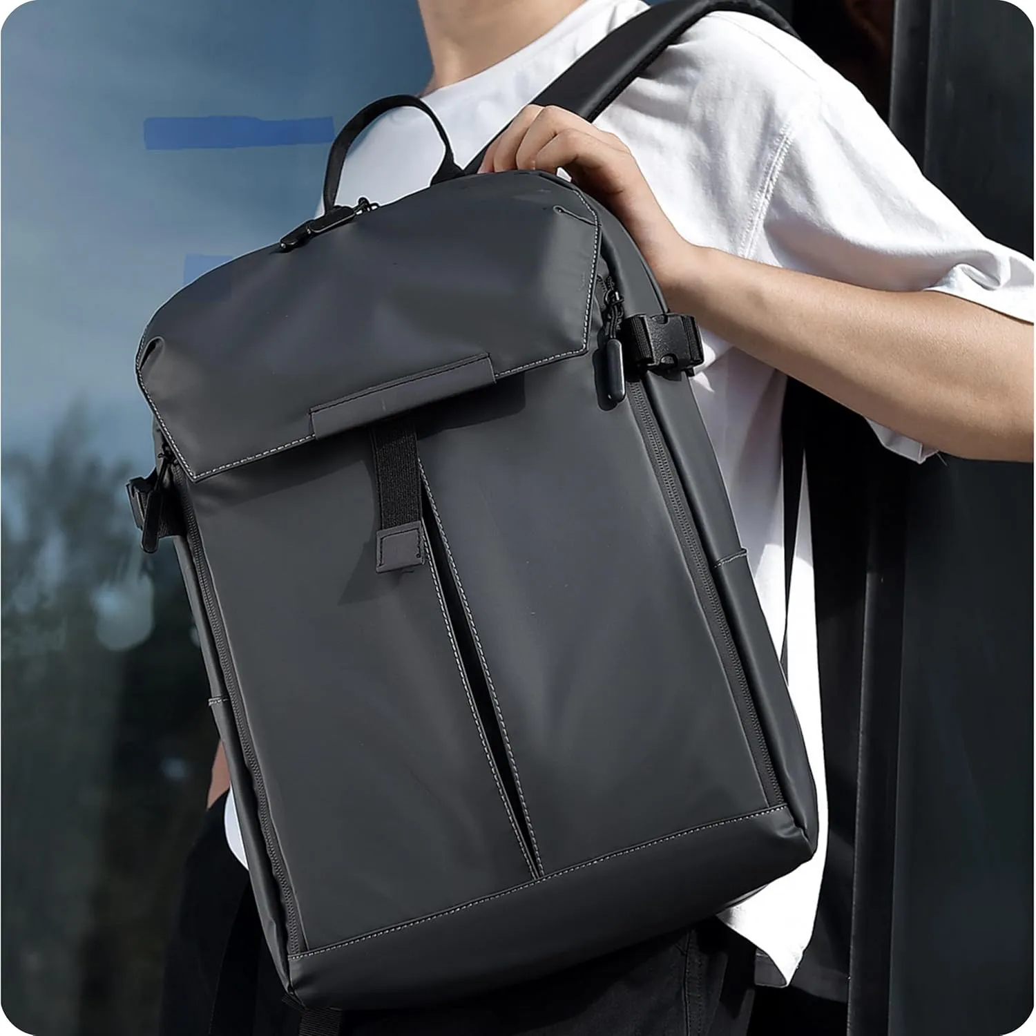 Expandable Waterproof Backpack, 15.6 inch Laptop Bag, Sports Equipment Storage, 16.9 x 11 x 5.1 inches (grey)