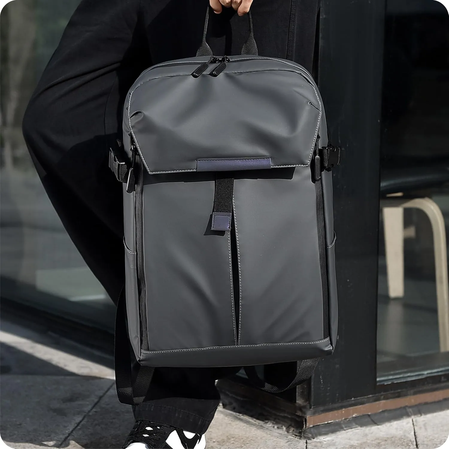 Expandable Waterproof Backpack, 15.6 inch Laptop Bag, Sports Equipment Storage, 16.9 x 11 x 5.1 inches (grey)