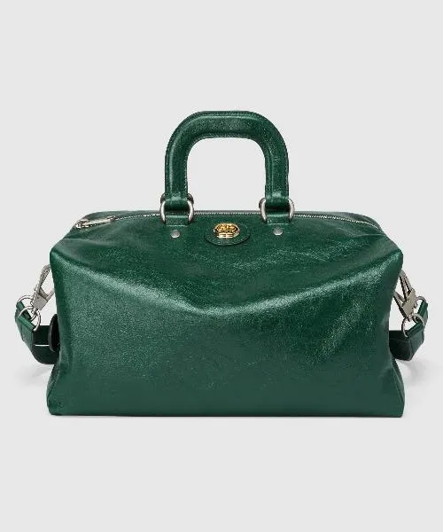 Expansive variety Soft Lightweight Leather Backpack Dark Gucci Green