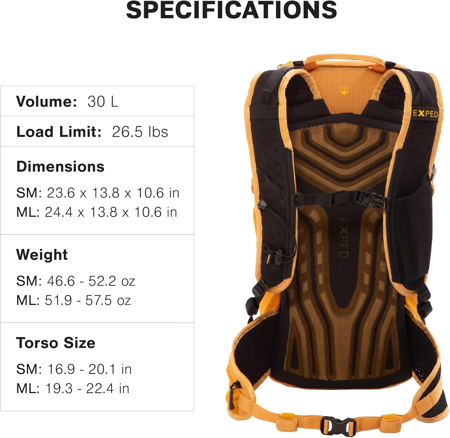 Exped Skyline Hiking Backpack, 30 Liter, Short/Medium, Black