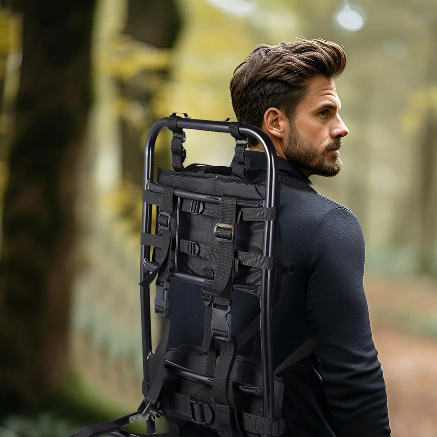 External Frame Backpacking Backpack,Hunting Large Load Aluminum Pack Frame,Adjustable Pack Frame Can Load 132Lbs,Portable Backpack Frame for Travel,Hiking,Mountaineering,Hunting,Black