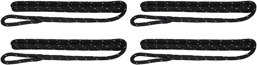 Extreme Max 3006.3412 BoatTector Premium Double Braid Nylon Fender Line Value 4-Pack - 3/8" x 6', Black with Reflective Tracer