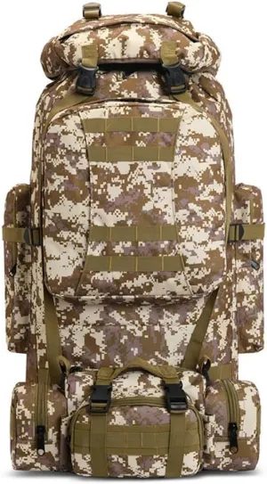 Eysee 80L Backpack, Nylon Camping Hiking Backpack, Trekking Backpack for Men, Khaki, 39 cm (L)*80 cm (H)*22 cm (W)