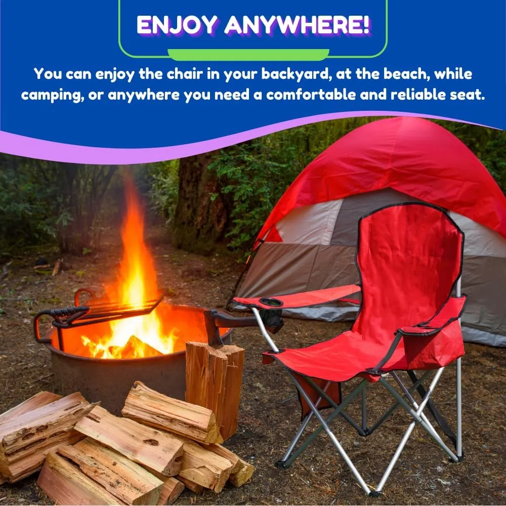 EZONE Set of 2 Camping Chairs with Built-in Ice Cooler, Portable Chair, Storage Pocket, Cup Holder, and Carry Bag Perfect for Camping, Tailgating, Fishing, Beach, and Lawn (2, Red)