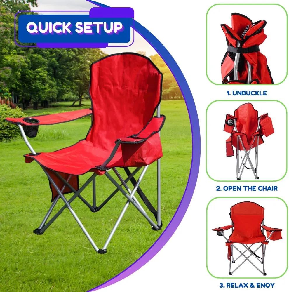 EZONE Set of 2 Camping Chairs with Built-in Ice Cooler, Portable Chair, Storage Pocket, Cup Holder, and Carry Bag Perfect for Camping, Tailgating, Fishing, Beach, and Lawn (2, Red)