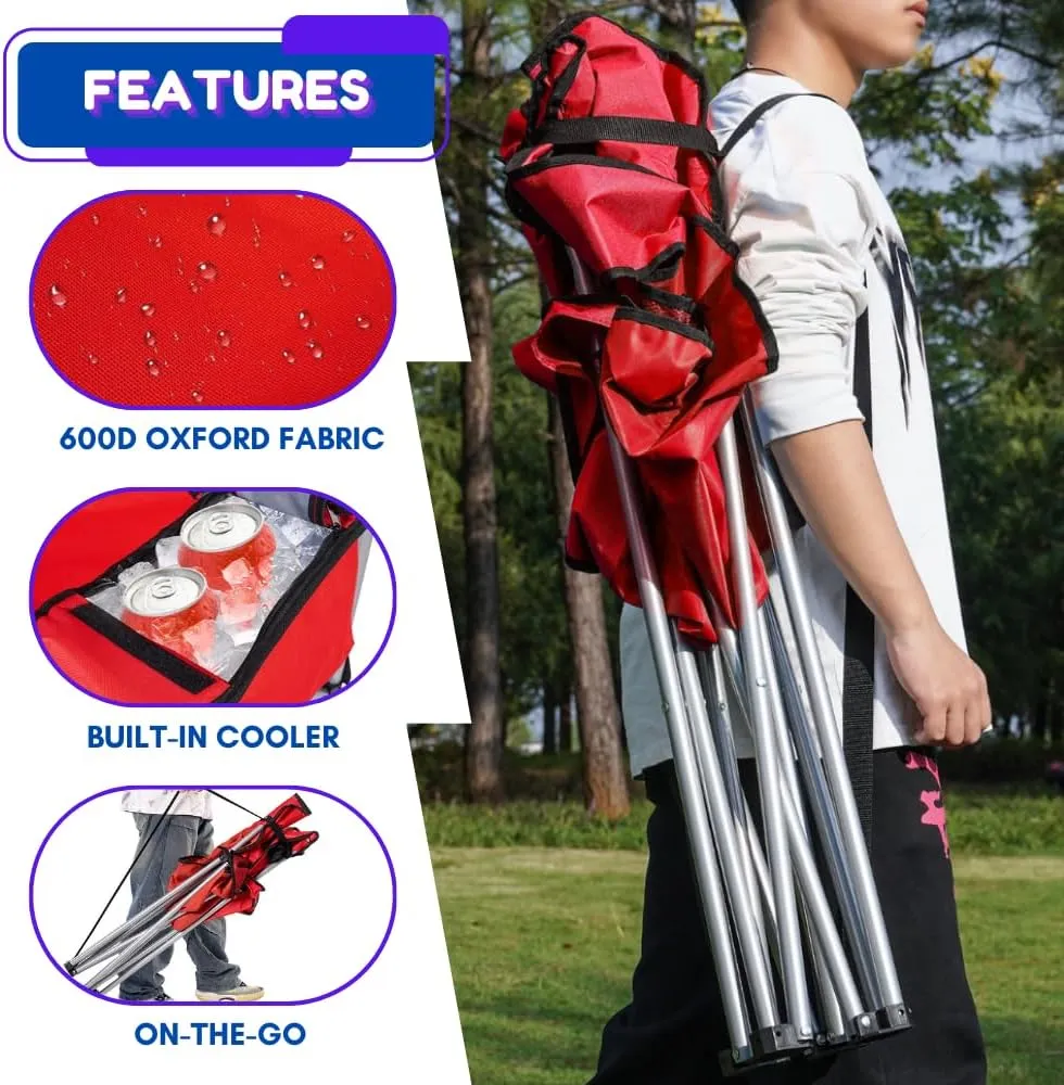 EZONE Set of 2 Camping Chairs with Built-in Ice Cooler, Portable Chair, Storage Pocket, Cup Holder, and Carry Bag Perfect for Camping, Tailgating, Fishing, Beach, and Lawn (2, Red)