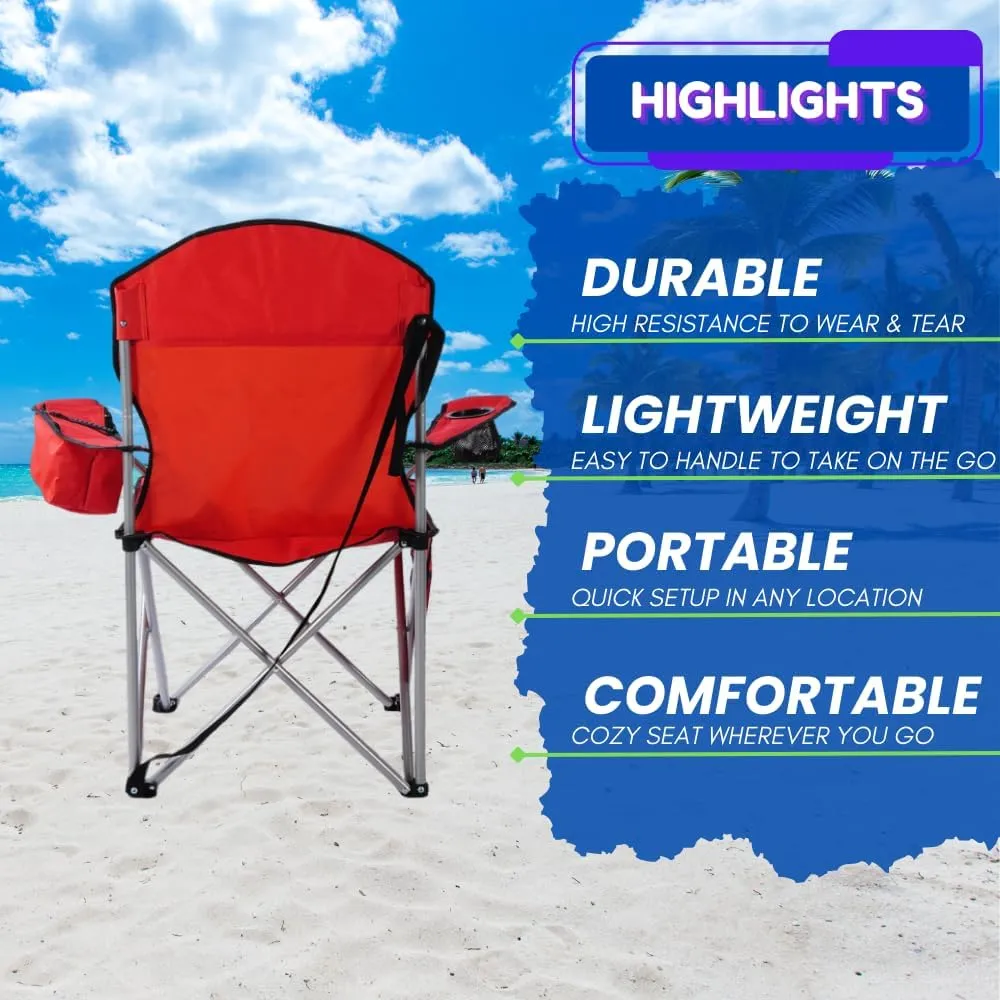 EZONE Set of 2 Camping Chairs with Built-in Ice Cooler, Portable Chair, Storage Pocket, Cup Holder, and Carry Bag Perfect for Camping, Tailgating, Fishing, Beach, and Lawn (2, Red)