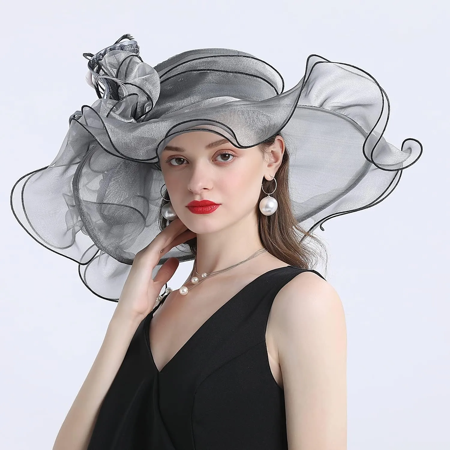 FADVES Women's Wide Brim Organza Tea Derby Sun Hat Butterfly Decoration Tea Party Wedding Bridal Church Fascinator…