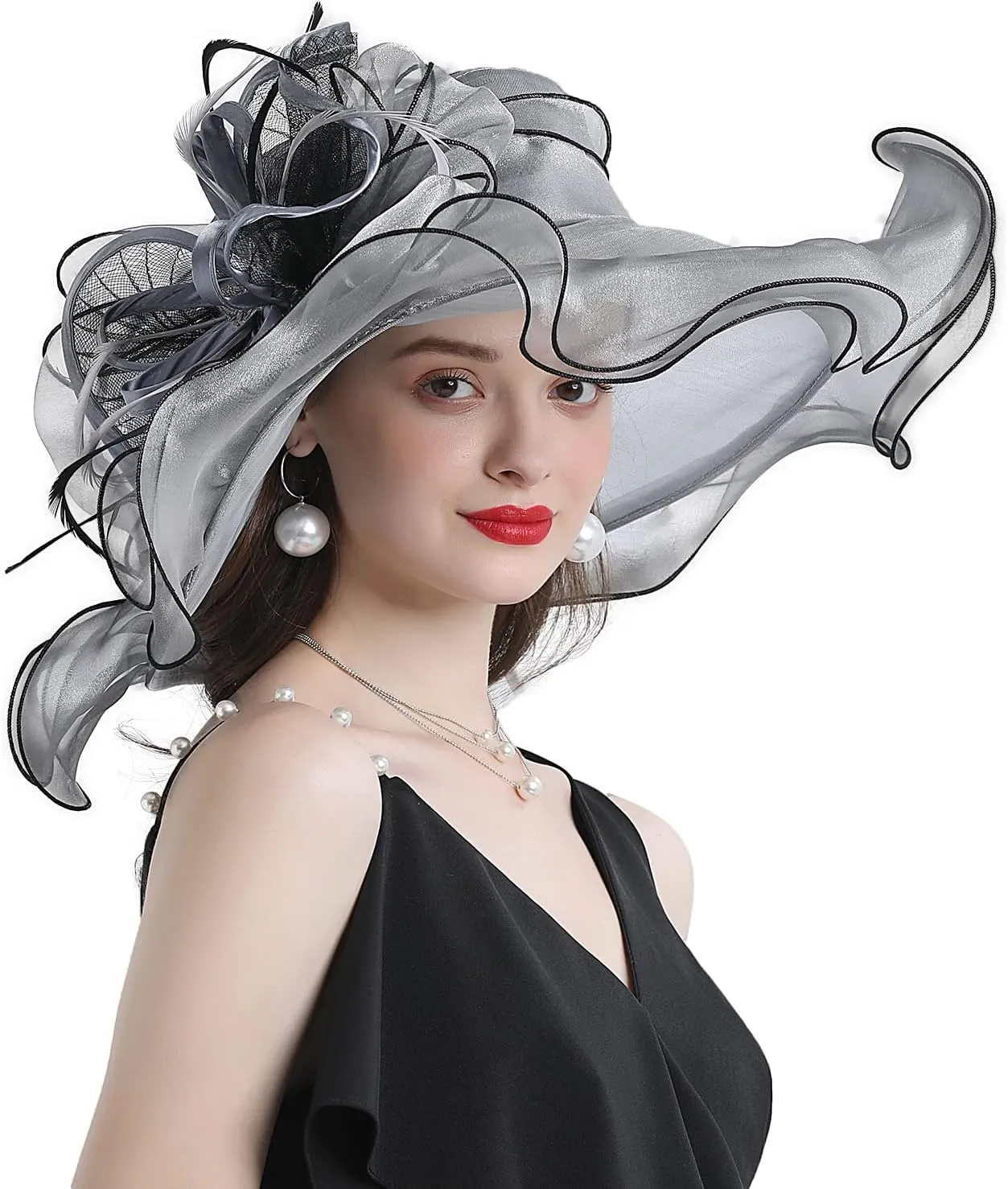 FADVES Women's Wide Brim Organza Tea Derby Sun Hat Butterfly Decoration Tea Party Wedding Bridal Church Fascinator…