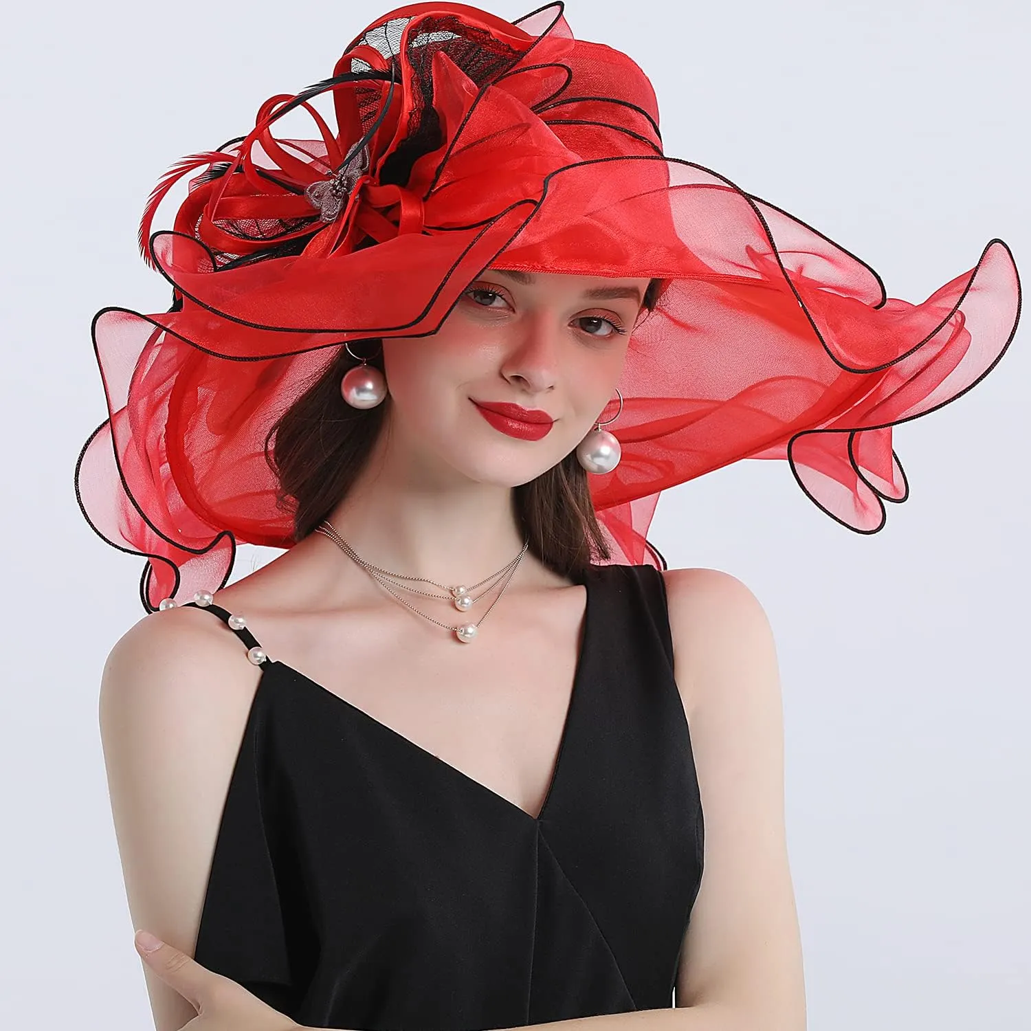 FADVES Women's Wide Brim Organza Tea Derby Sun Hat Butterfly Decoration Tea Party Wedding Bridal Church Fascinator…