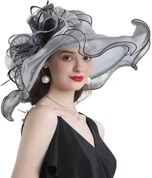 FADVES Women's Wide Brim Organza Tea Derby Sun Hat Butterfly Decoration Tea Party Wedding Bridal Church Fascinator…