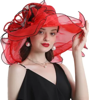 FADVES Women's Wide Brim Organza Tea Derby Sun Hat Butterfly Decoration Tea Party Wedding Bridal Church Fascinator…