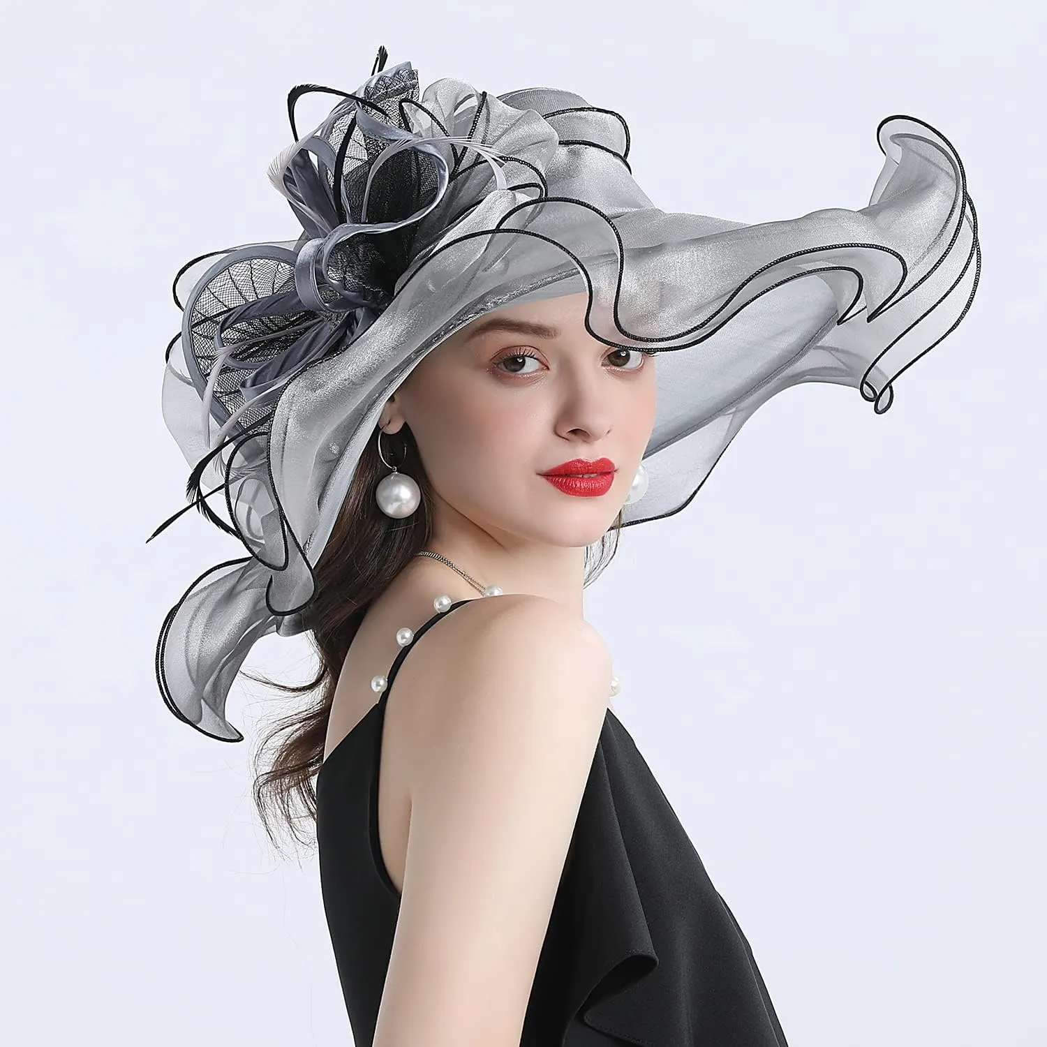 FADVES Women's Wide Brim Organza Tea Derby Sun Hat Butterfly Decoration Tea Party Wedding Bridal Church Fascinator…