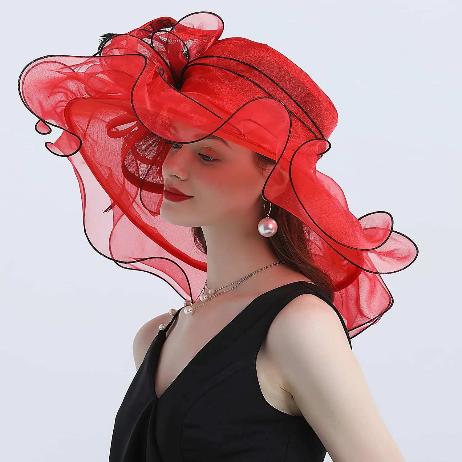 FADVES Women's Wide Brim Organza Tea Derby Sun Hat Butterfly Decoration Tea Party Wedding Bridal Church Fascinator…