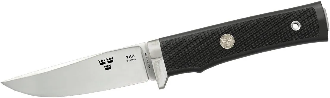 Fallkniven TK2 Fine Edge Fixed Blade Knife with Leather Sheath, Black