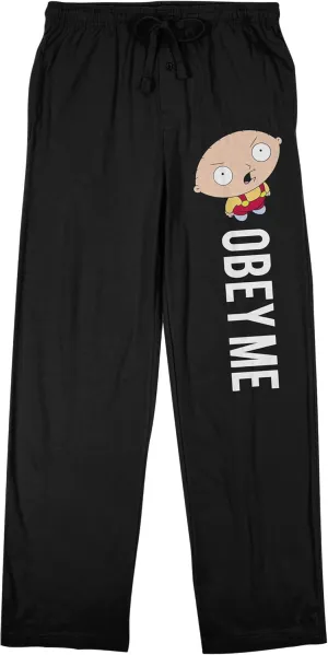 Family Guy Stewie Obey Me Men's Black Sleep Pajama Pants