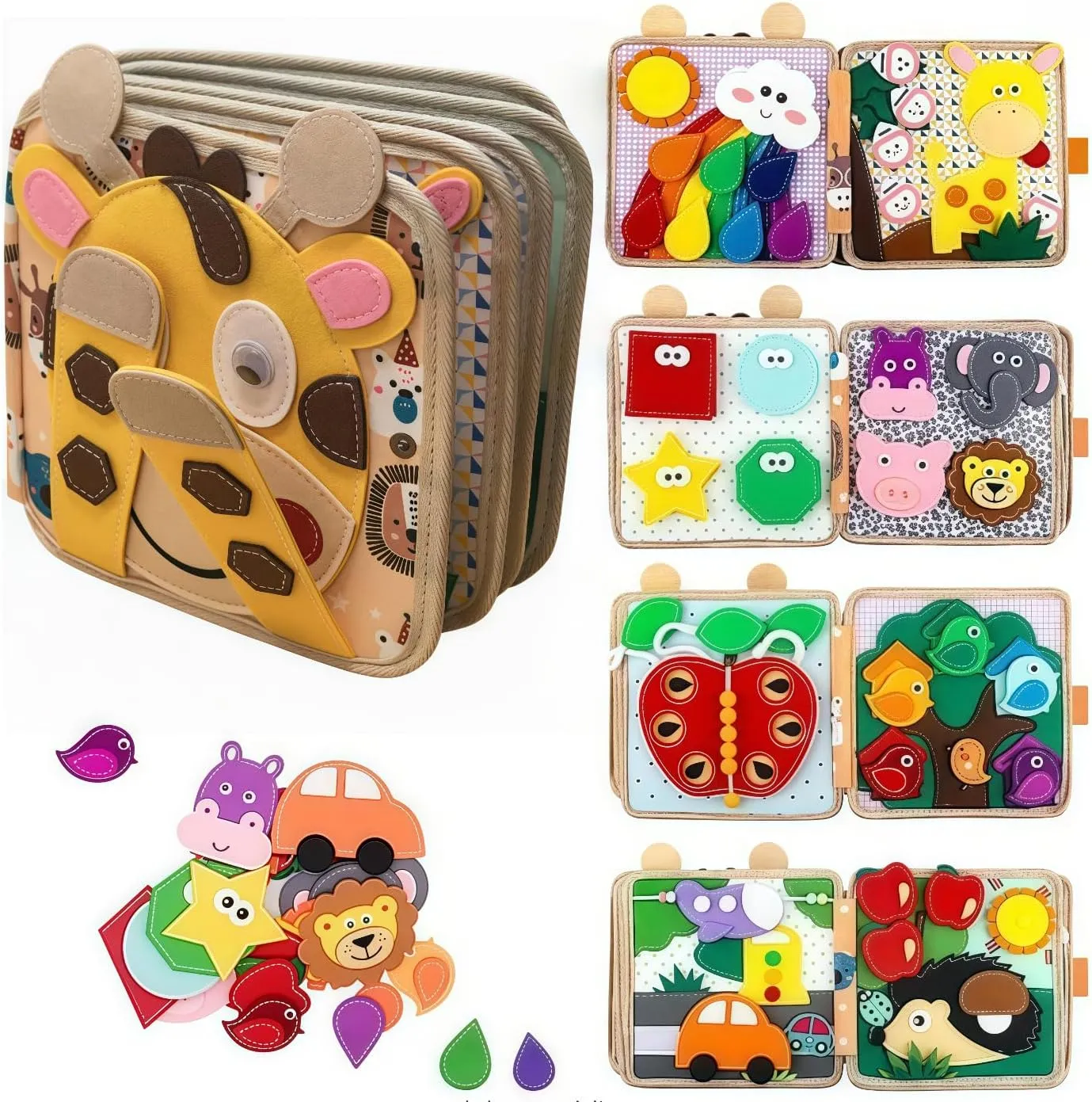 Farm Animal Busy Book for Toddlers 1-6 Years Montessori-Inspired Travel Toy with Detachable Puppets & Fine Motor Activities My Preschool Learning Book(Little Deer Book)
