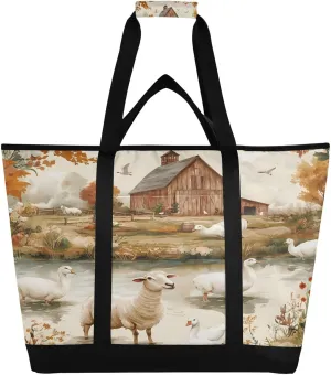Farm Animals Reusable Insulated Lunchbox Cooler Bag, Leakproof Kitchen Grocery Bag Collapsible Portable Cooler Tote Bag for Picnic, Camping, Office, Travel