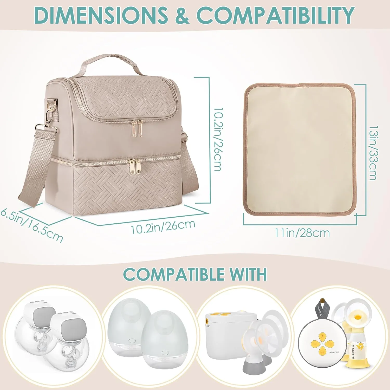 Fasrom Breast Pump Bag with Cooler Compartment Compatible with Momcozy, Medela and Willow Hands Free Pump, Pumping Tote with Waterproof Mat, Camel