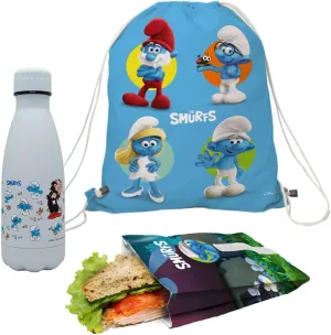 FIH 1081 Set Backpack   Sandwich Bag   Double Wall Bottle 350 ml Smurfs