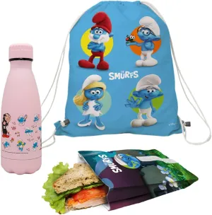 FIH 1084 Set Backpack   Sandwich Bag   Double Wall Bottle 500 ml Smurfs