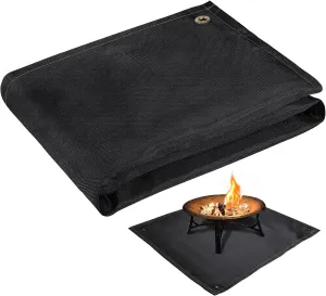 Fire Pit Mat - 37.8x39.4in Fireproof Blanket for Under Fire Pit, Compatible with Solo Stove, Heat Resistant Rug for Outside Indoor Wooden Deck Grass Lawn Protection - Black