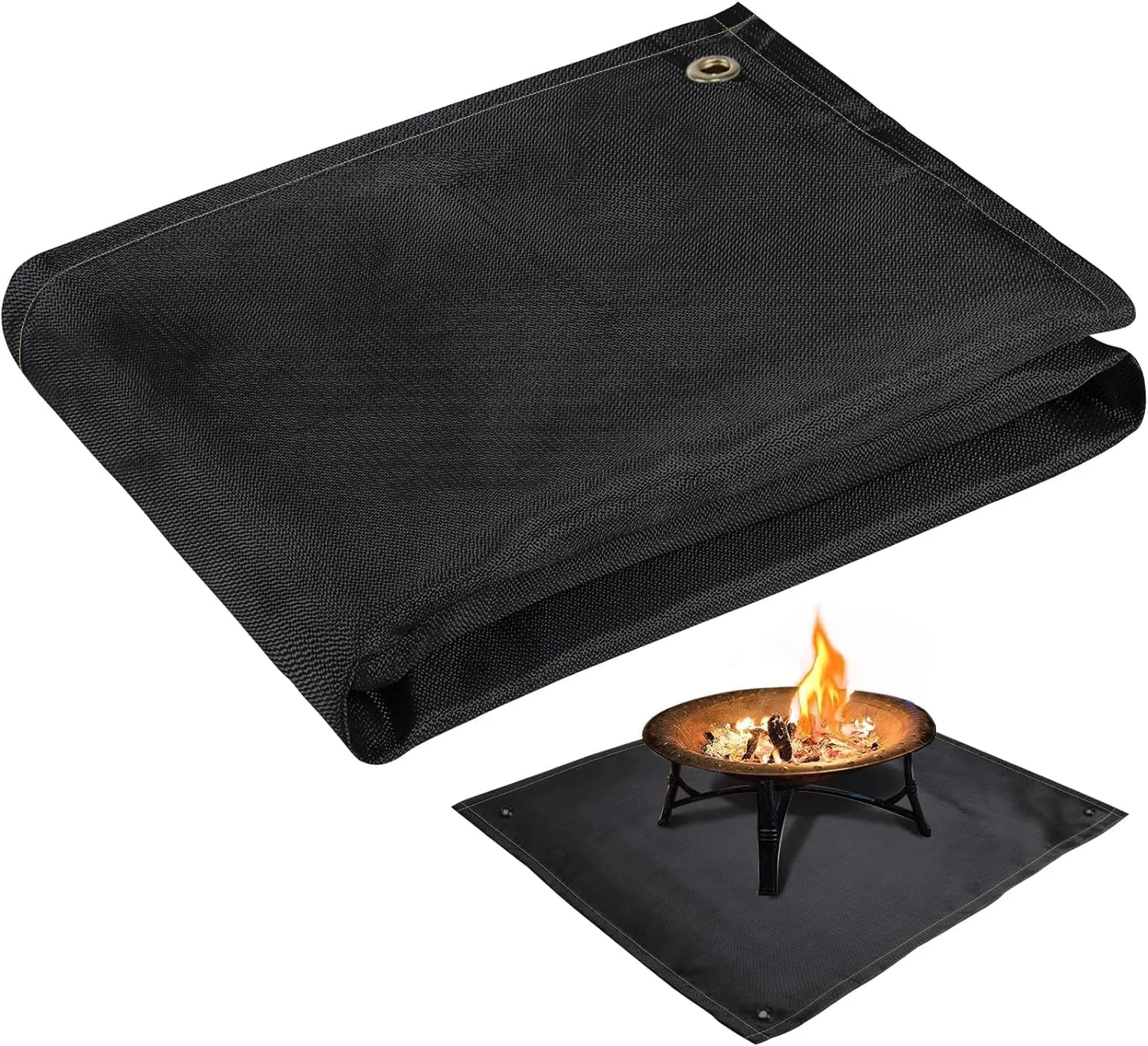 Fire Pit Mat - 37.8x39.4in Fireproof Blanket for Under Fire Pit, Compatible with Solo Stove, Heat Resistant Rug for Outside Indoor Wooden Deck Grass Lawn Protection - Black