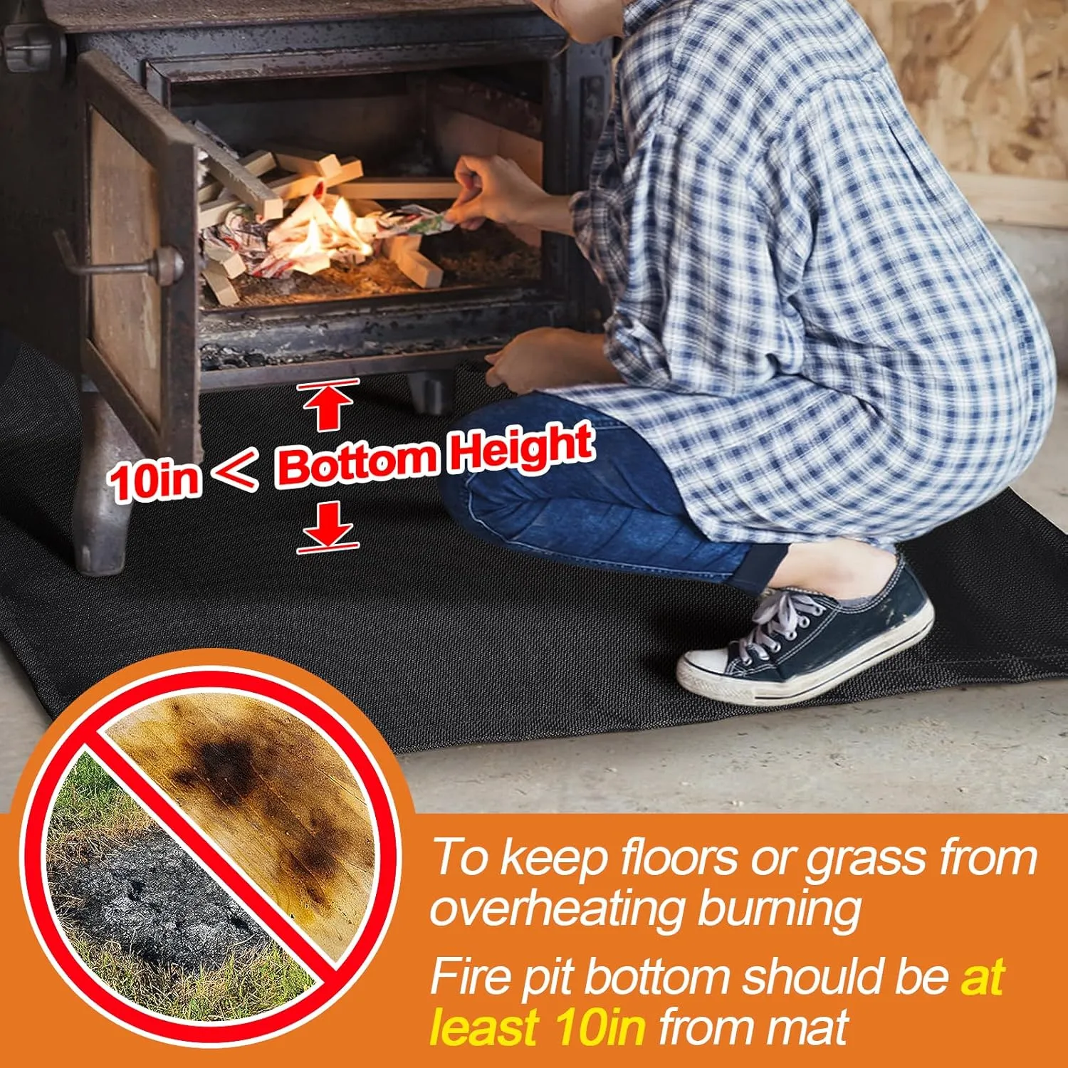 Fire Pit Mat - 37.8x39.4in Fireproof Blanket for Under Fire Pit, Compatible with Solo Stove, Heat Resistant Rug for Outside Indoor Wooden Deck Grass Lawn Protection - Black