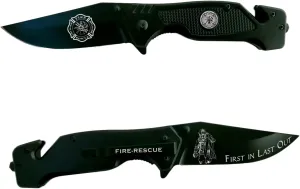 Firefighter Black Stealth Elite Folding Tactical Knife - Fireman Rescue Knife - First Responder Gift - Service Disabled Veteran Owned Small Business