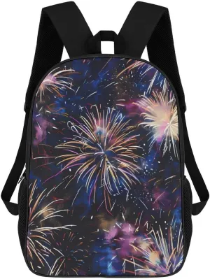 Fireworks Lighting Up The Night Unisex Backpack 17" Casual Daypacks Simple Shoulders Bag for Camping Hiking Travel Gear
