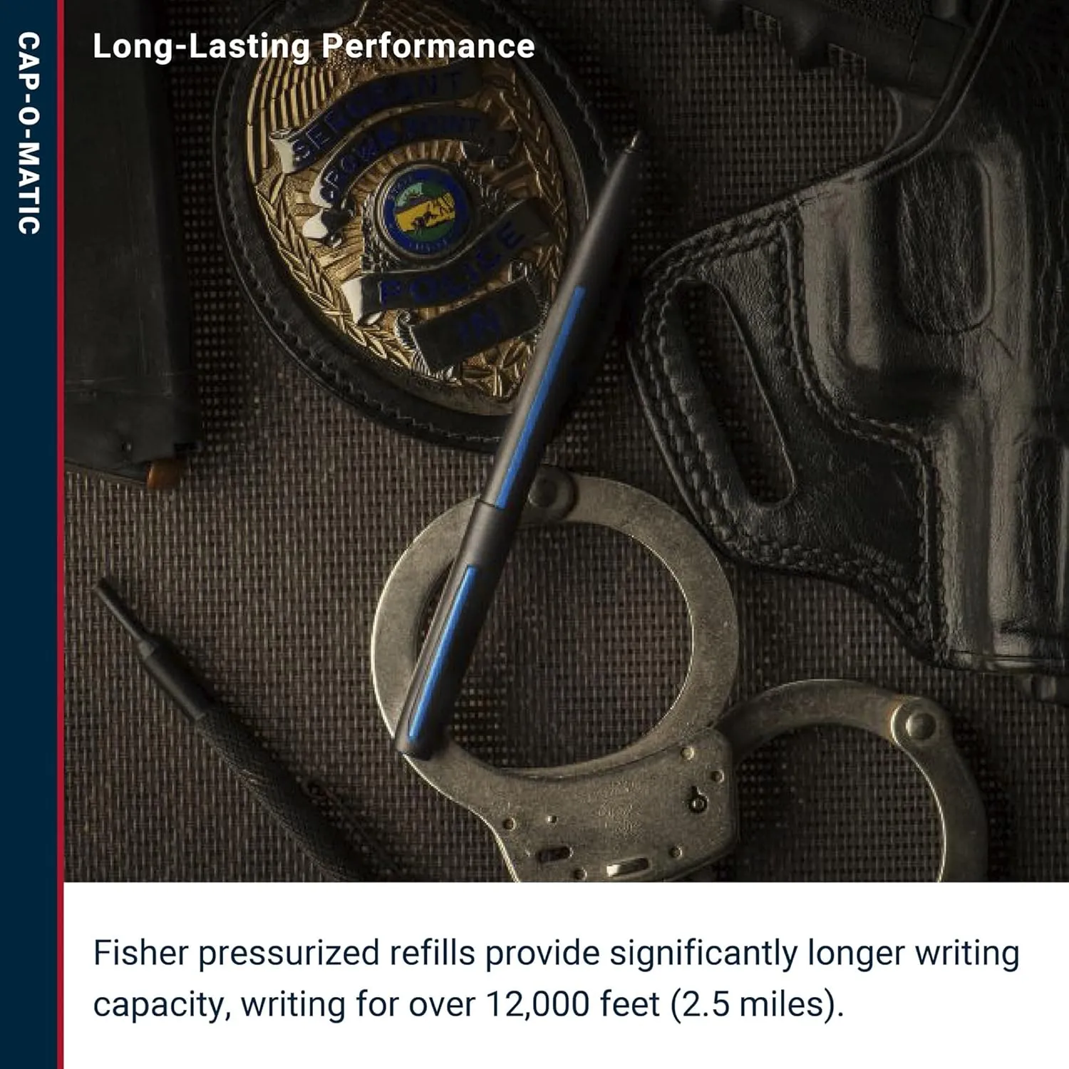 FISHER Space Pen Law Enforcement Cap-O-Matic Space Pen, Non-Reflective, Ballpoint, Matte Black, Black Ink, Pocket Clip, Gift Box